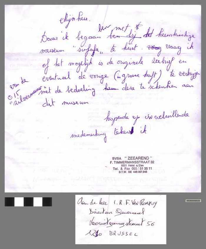 Aanvraag originele zeebrief van O.15 Zilvermeeuw