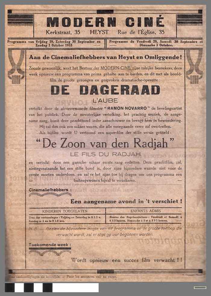 Modern Ciné: Voorstelling van 'De Dageraad' en 'De Zoon van den Radjah'